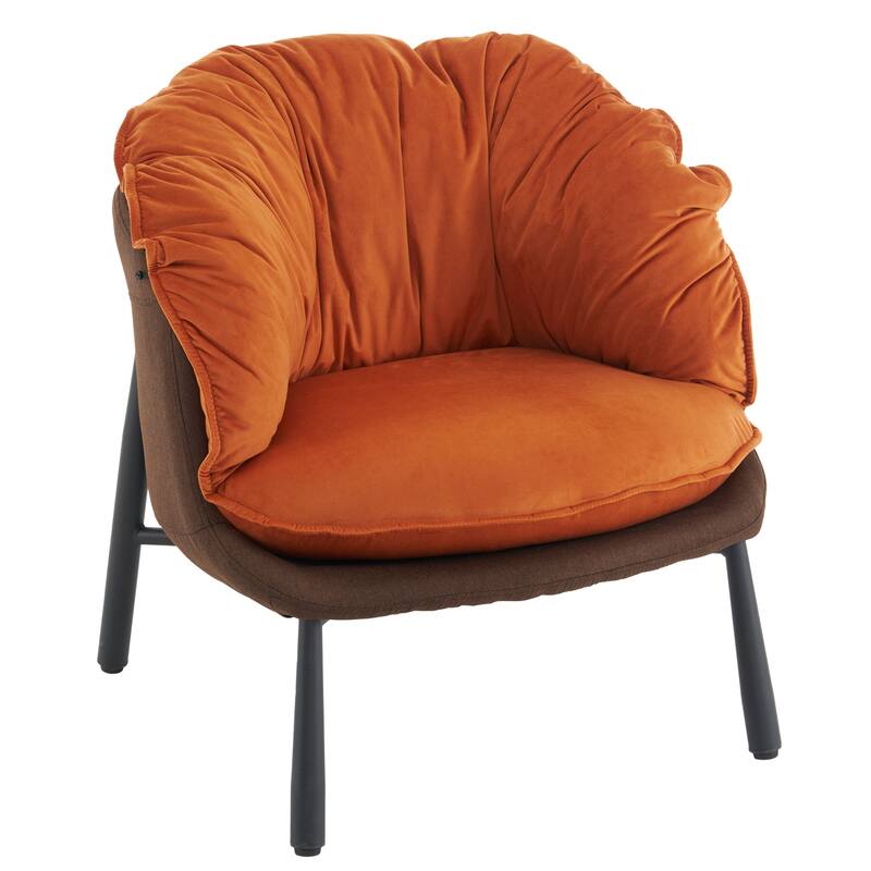 Modern Velvet Accent Chair with Wooden Frame and Black Metal Legs for Living Room or Lounge Seating - 27.4"L x 27"W x 29.1"H