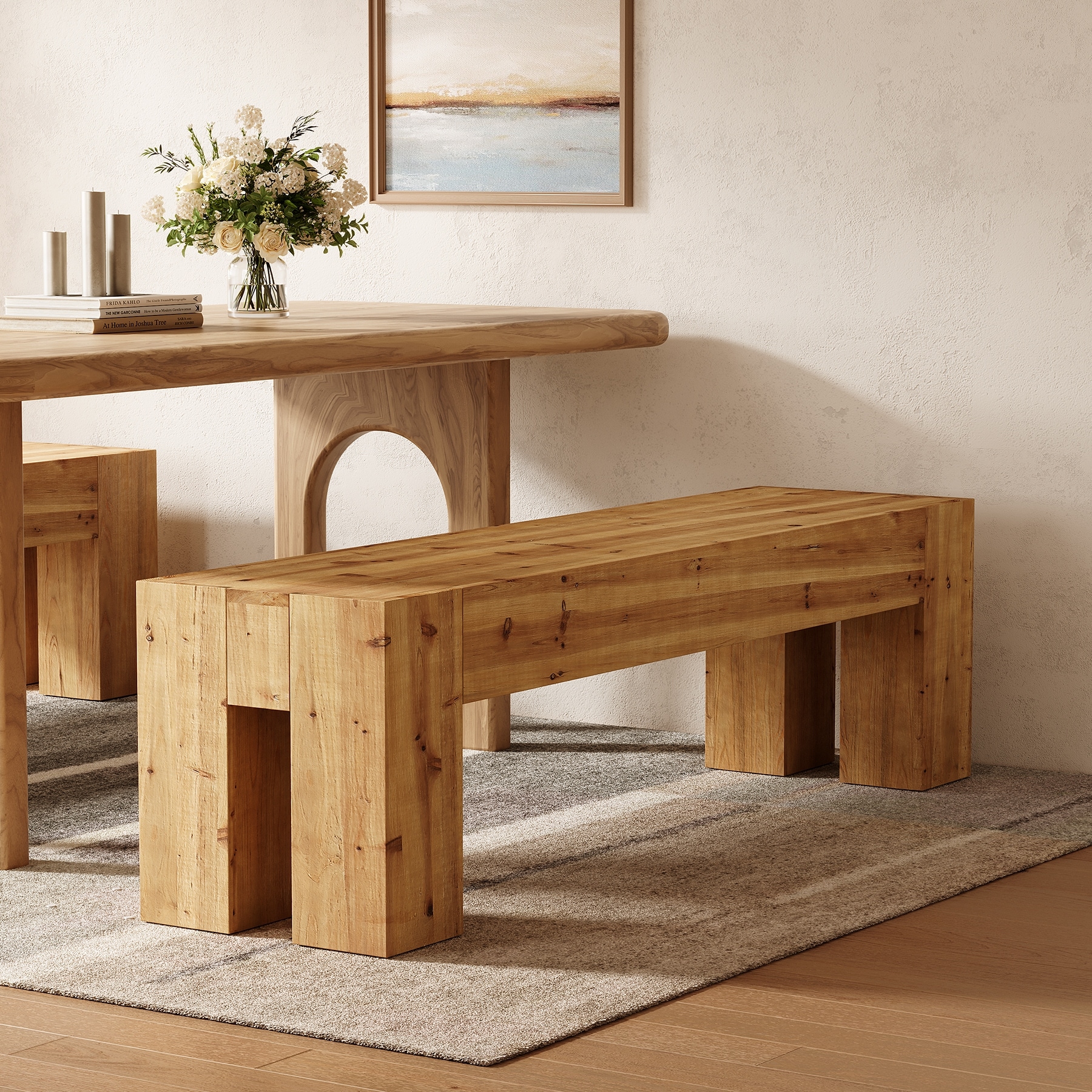 Solid Wood Dining Bench, 63" Extra Long Kitchen Table Bench for Dining Room, Kitchen, Restaurant