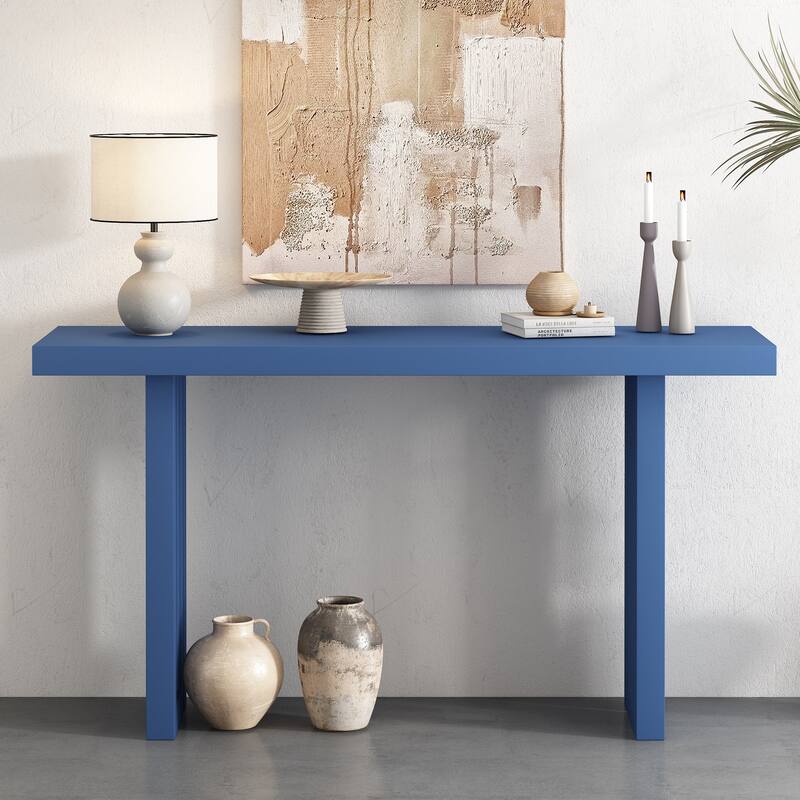 59 Inch Long Console Table, Solid Wood Rectangular Entryway Table