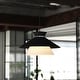 preview thumbnail 1 of 10, Loomis 1-Light Black Mid-Century Modern Pendant, White Glass Shade, Adj Height Ceiling Chandelier Dining Room Fixture Matte Black - 15.25-in W x 8.75-in H x 15.25-in D