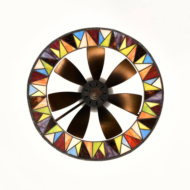 Svenja Black Lighted Ceiling Fan with Multi-Colored Earth Tones Tiffany Style Glass Shade Fandelier with Remote - MultiColored