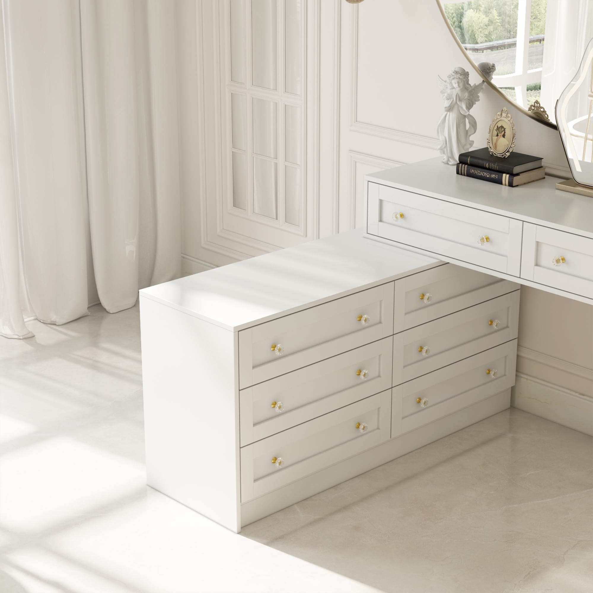 White Dresser & Vanity Set Luxurious Storage with Crystal Accents Desk - Overstock - 40568692 White Dresser & Vanity Set Luxurious Storage with Crystal Accents Desk - Overstock - 40568692