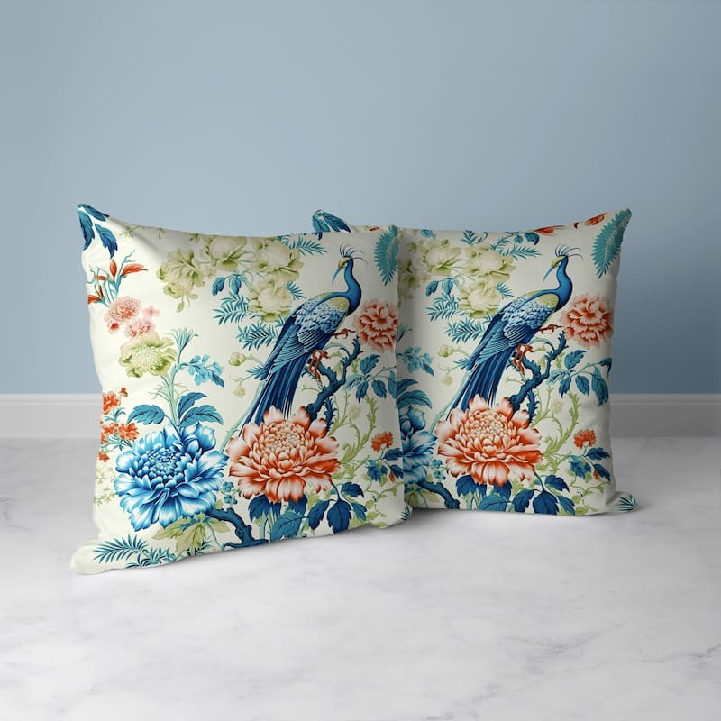 Peacock Panache Faux Suede Reversible Throw Pillow Turquoise and Orange