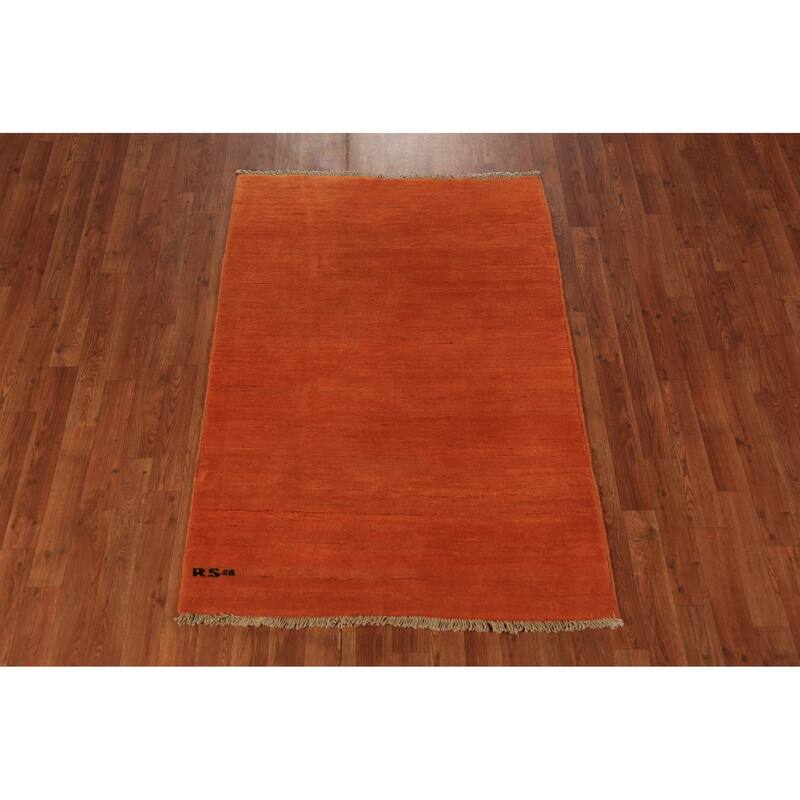 Orange Gabbeh Oriental Rug Handmade Wool Carpet - 3'5" x 4'11"