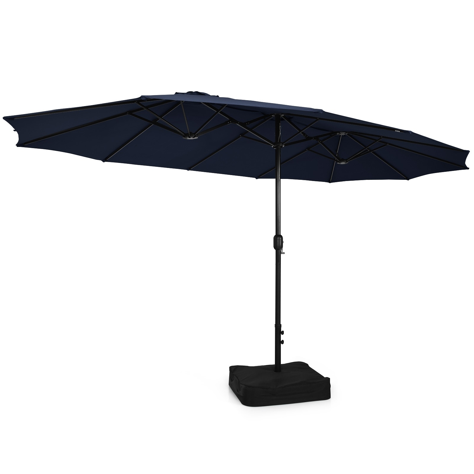 iwicker 15 ft double-sided patio umbrella 15ft Solar Extra Large Twin with Led Light quality fabric 10 Pieces Patio Wicker Dining