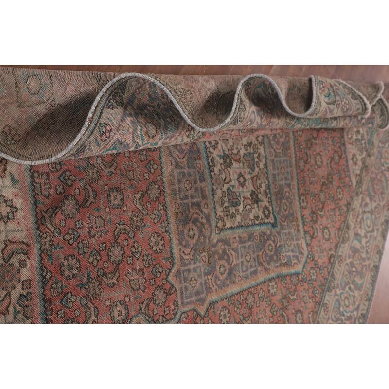 Distressed Tabriz Persian Antique Area Rug Handmade Wool Carpet - 6'9"x 9'7"