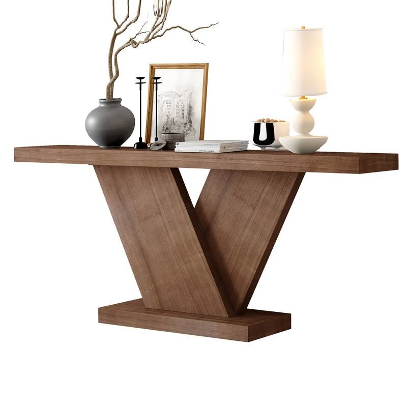 Modern 66.15" Console Table with X-Leg and Solid Wood Veneer for Entryway or Hallway Space in Mid-Century Style
