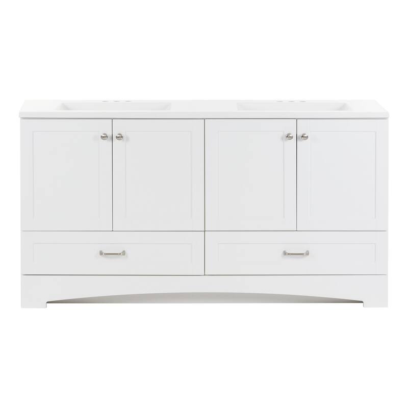 Spring Mill Cabinets Emlyn 60.5" Double Bathroom Vanity With Drawers and White Sink Top