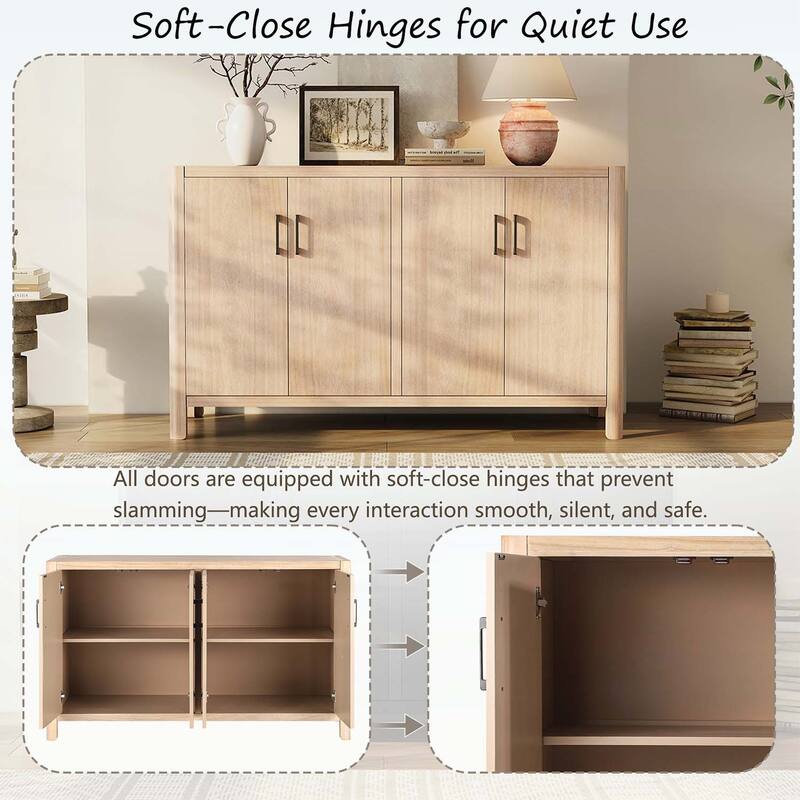 4-Door Cabinet with Smooth Rounded Corners & Refined Metal Handles