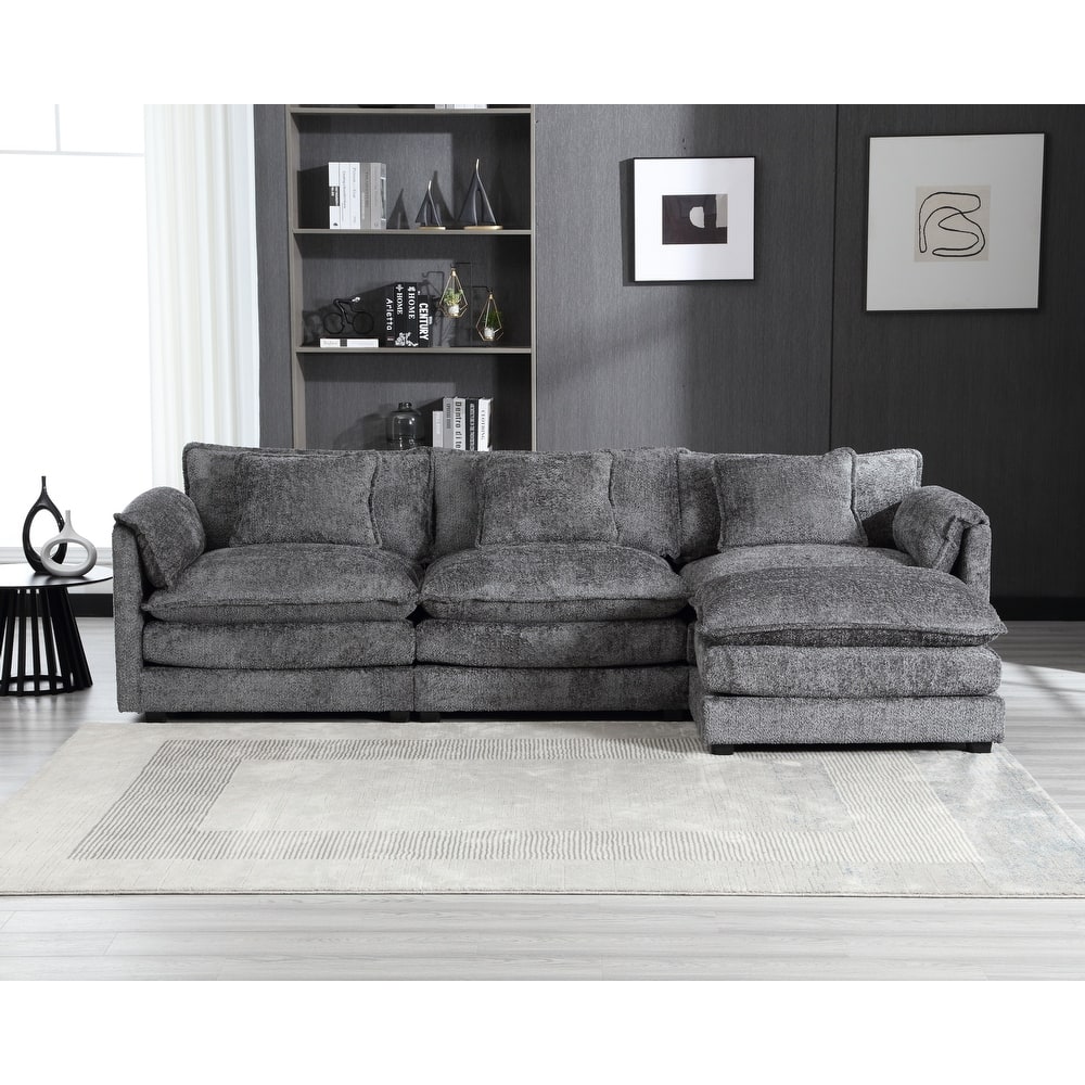 HOMEFUN 112" Oversized Chenille Upholstered L-Shaped Modular Sectional Sofa for Living Room