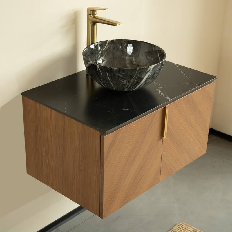 Wall Mounted Bathroom Vanity with Sintered Stone Countertop and Sink