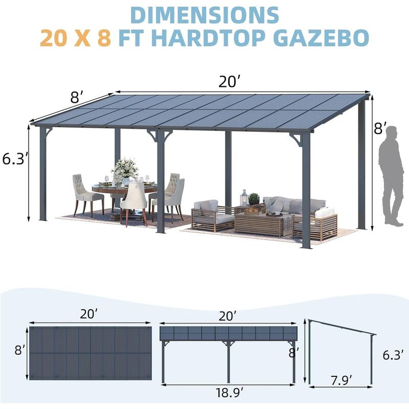 AECOJOY Wall Mounted Gazebos Pergola Gazebo Awnings for Backyard