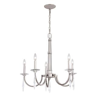 5-Light Candle Chandelier - Satin Nickel Finish - Crystal Accents - Modern Lighting Fixture - 24.25