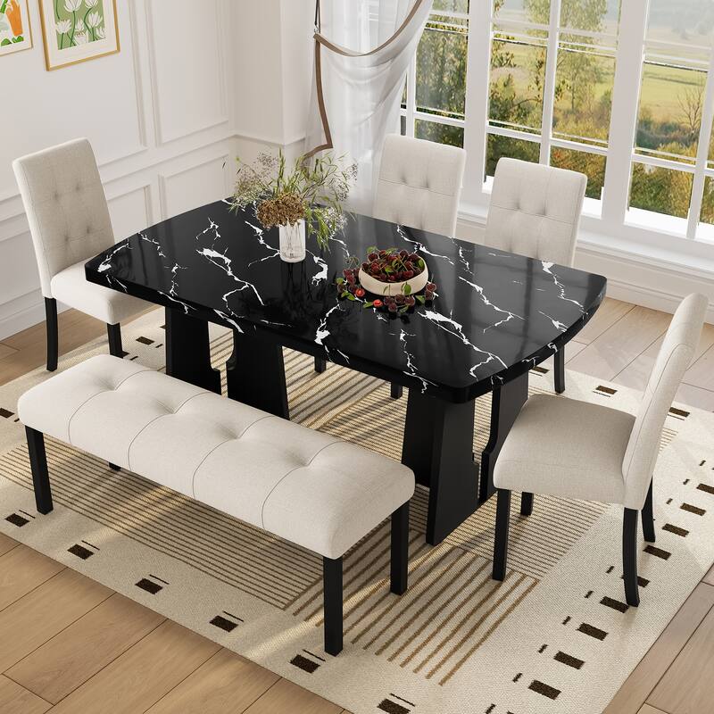 Modern Tufted Linen Bench, Farmhouse Upholstered Dining & Entryway Bench