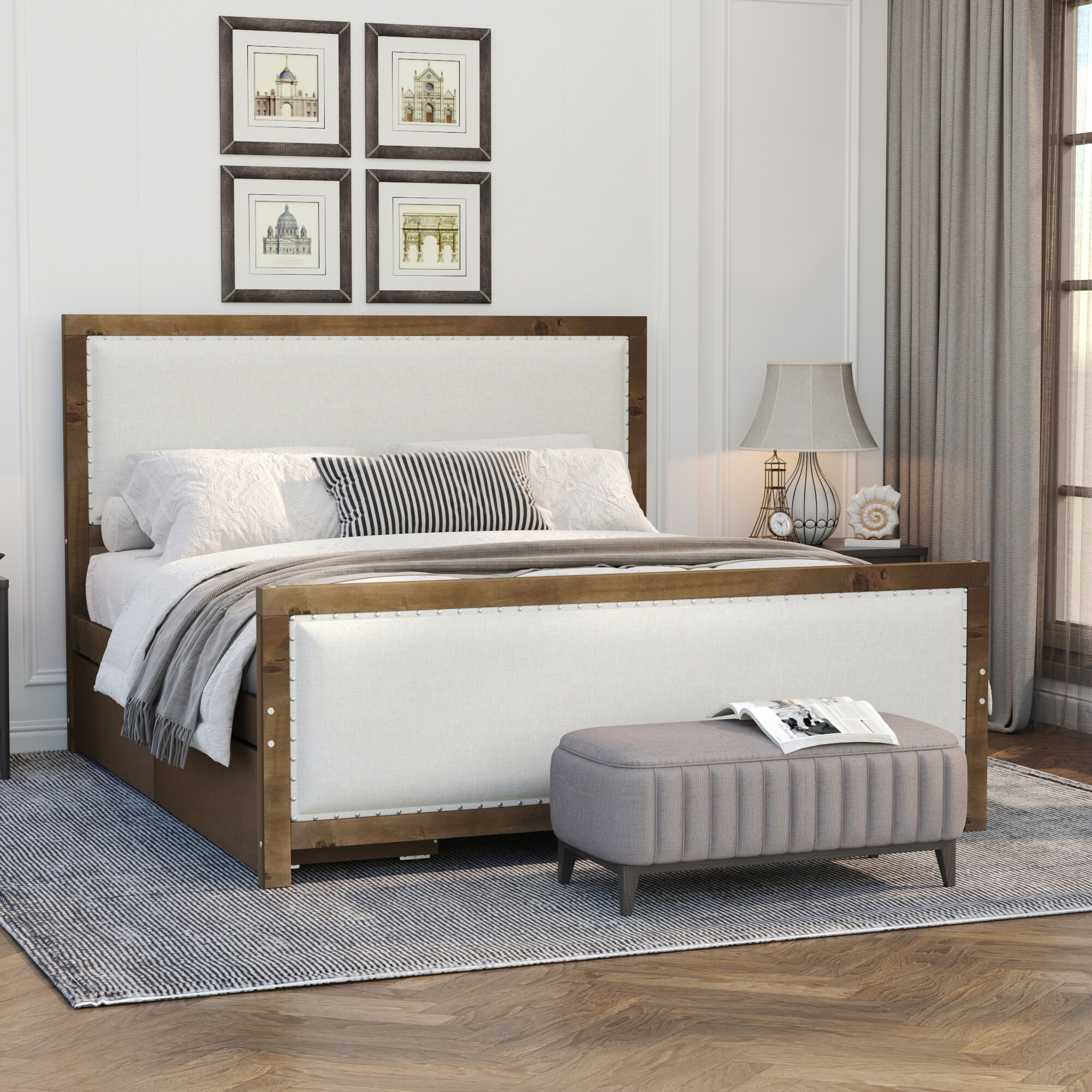 Wood framed upholstered bed discount