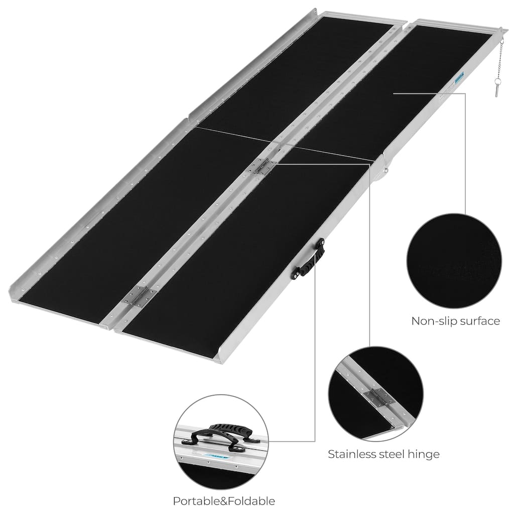 6FT Non-Skid Traction Folding Aluminum Wheelchair Ramp Scooter Mobility Handicap Ramps for Home Steps, Suitcase with Handle