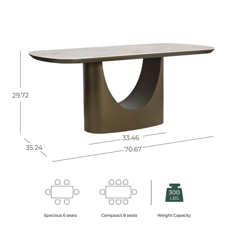 Spruce & Spring Modern Ceramic Top Dining Table with Sculptural Metal Base