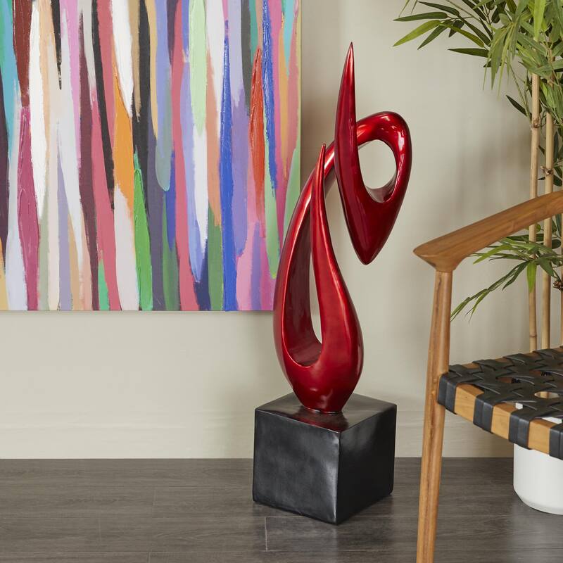 Polystone Abstract Swirl Decorative Sculpture with Black Base - Red, White - Roche River Decor