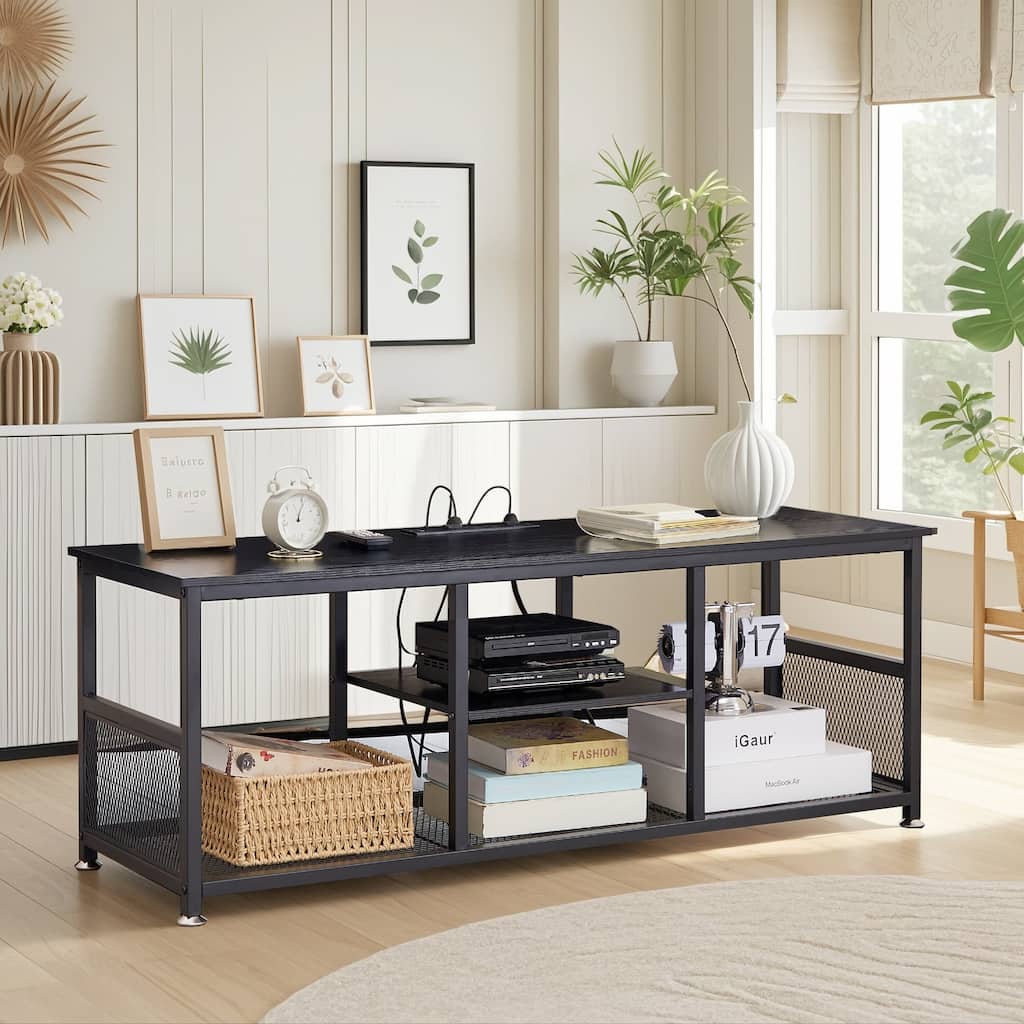 VECELO 47 Inch TV Stand TV Media Console Table Entertainment Center with Power Outlets and Open Storage Shelves - 47 inches