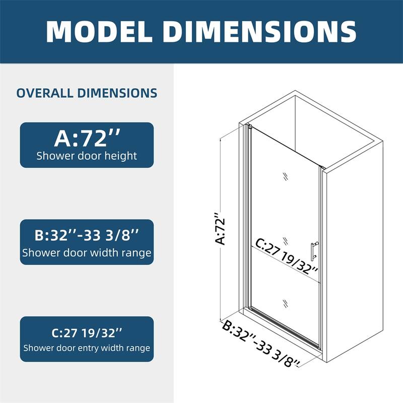 Adjustment Pivot Shower Door with 1/4" tempered glass,Open Outside