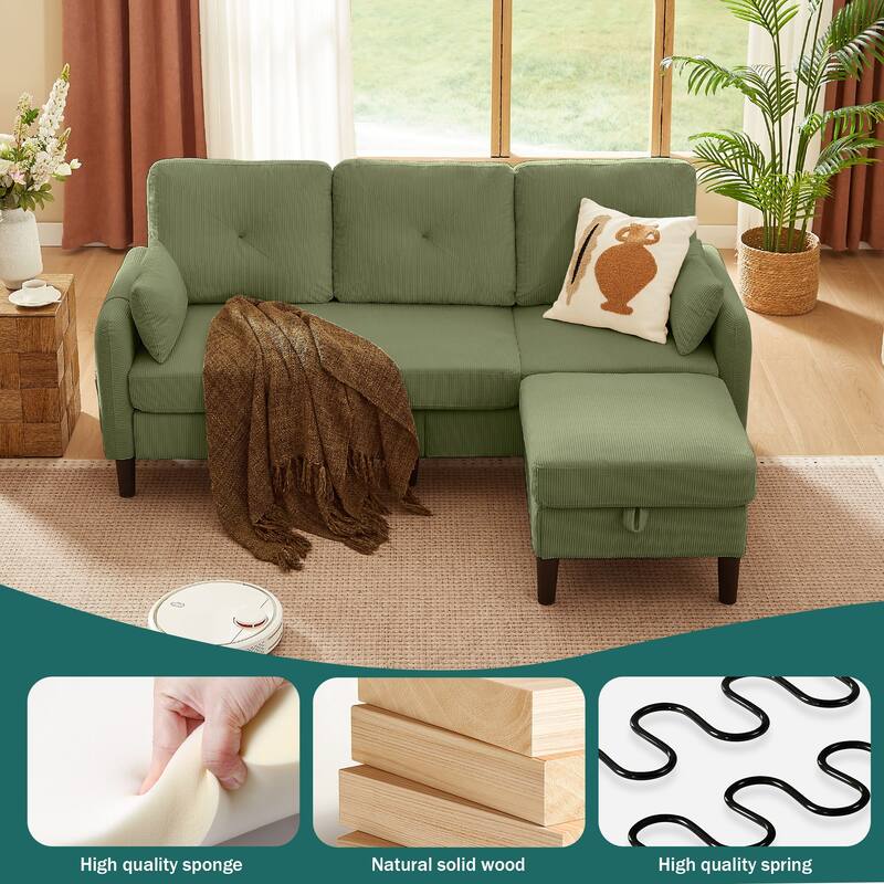 77.17" Corduroy 3 Pieces Living Room Sets with Sofa, Ottoman and Loveseat