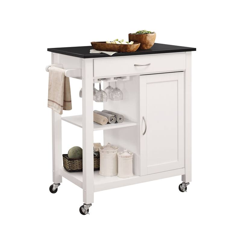 Storage Kitchen Cart with Open Shelf - Portable - Black - Wood