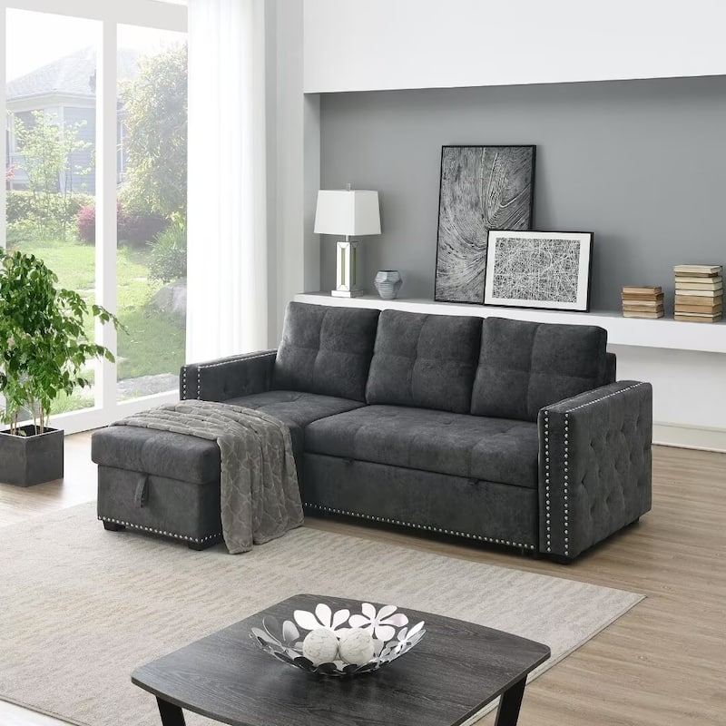 Modern Reversible L-shaped Sleeper Sectional Sofa Bed with Storage Chaise