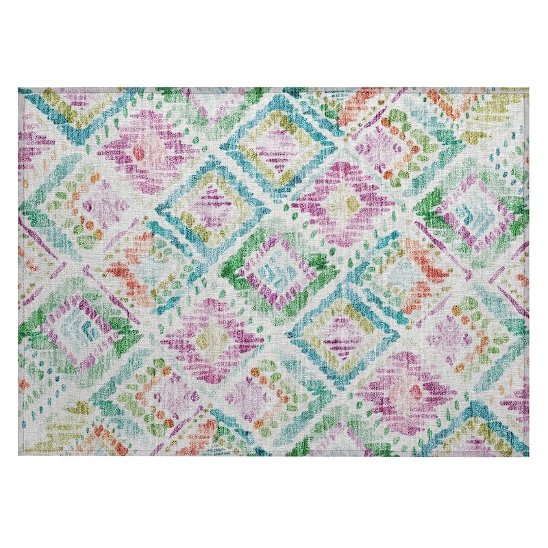 Machine Washable Indoor/ Outdoor Boho Brushstrokes Chantille Rug