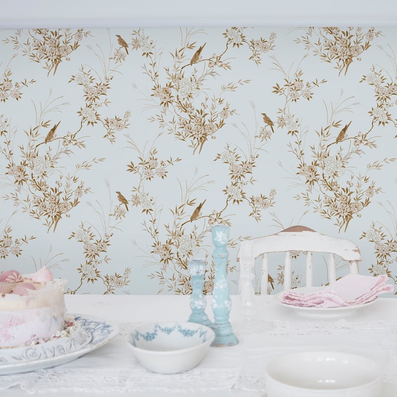 Shabby Chic by Rachel Ashwell Bird Chinoiserie Blue Gold Wallpaper