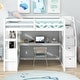 preview thumbnail 2 of 6, White Loft Bed with Desk and Shelves, Two Built-in Drawers, Storage Staircase