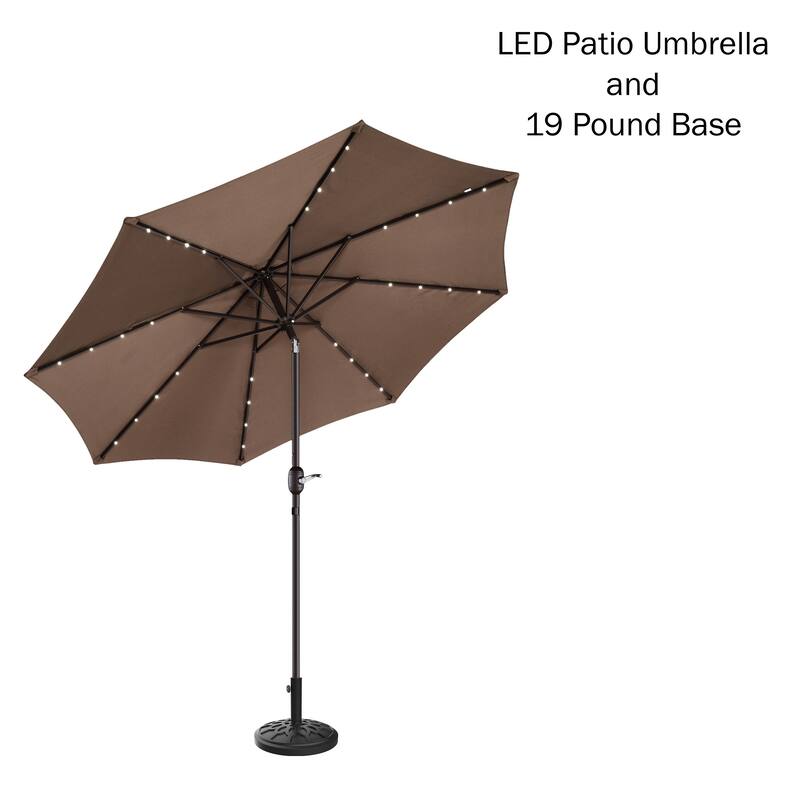 Lighted Patio Shade 9 Ft Outdoor Umbrella with 19lbs Weighted Base, Solar Powered LED by Villacera