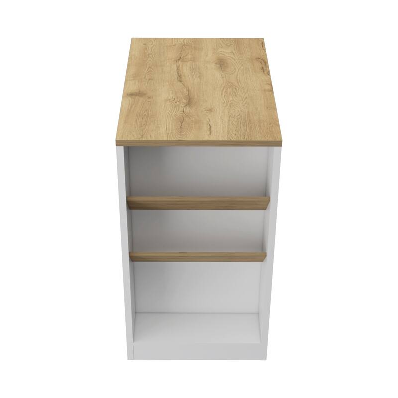 HomeRoots White And Natural 36" Kitchen Island With Storage - 35.80 in. x 41.50 in. x 22.80 in.