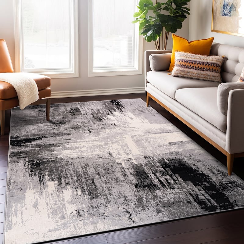 World Rug Gallery Bari Contemporary Abstract Art Area Rug - 5' x 7' - Black - Runner/Rectangle