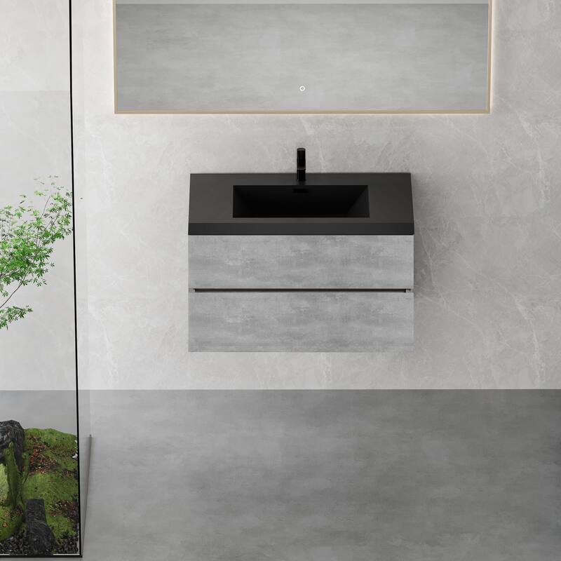GDFStudio - Carter Floating Bathroom Vanity with Quartz Sand Countertop & Soft-Close Drawers