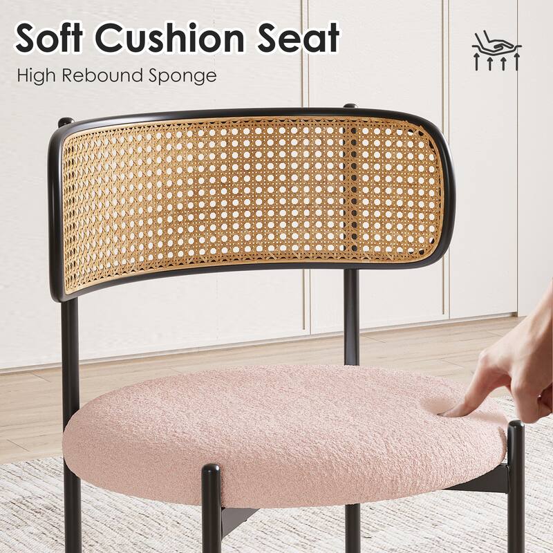 Modern Upholstered Dining Chairs Set of 4,Rattan Back Dining Room Chairs,Accent Kitchen Chairs with Metal Legs