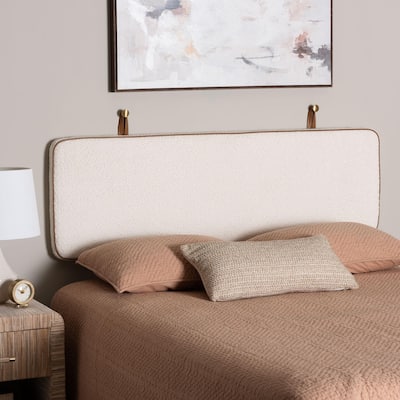 Belden Boucle Fabric Wall-Mounted Headboard - Cushioned Panel with Faux Leather Piping, Modern Accent Piece, Cream, Queen