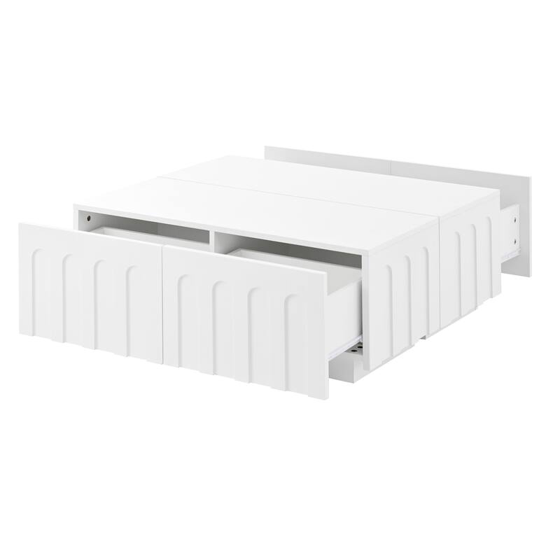 Modern Curved TV Stand, Multi-functional Storage Cabinet for TVs up to 80 Inches with 4 Drawers, for Living Room, Bedroom, White