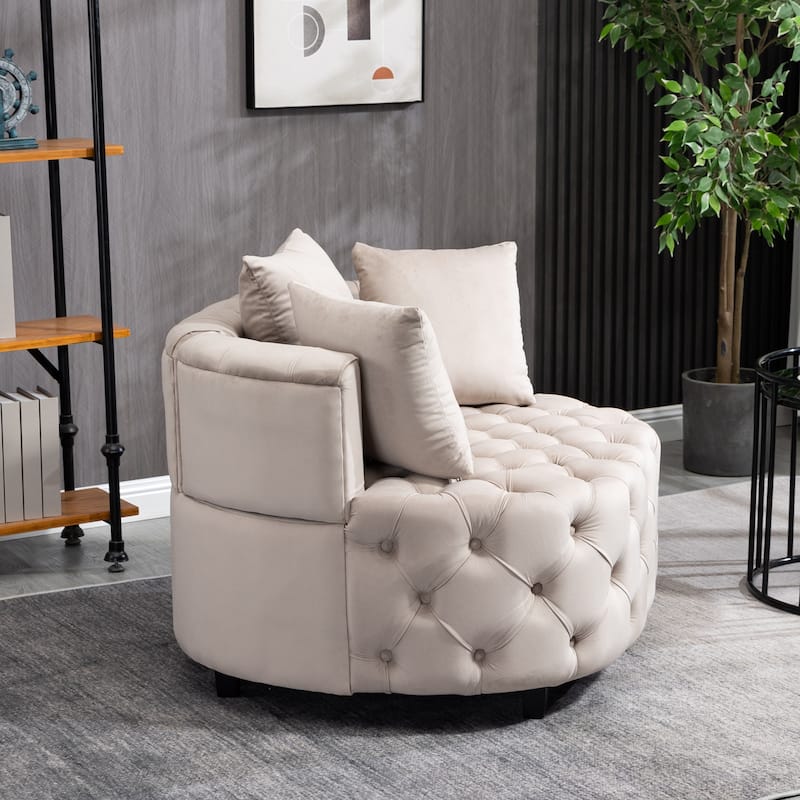Khaki Modern 24" Velvet Upholstered Buttons Tufted Barrel Chair with Pillows