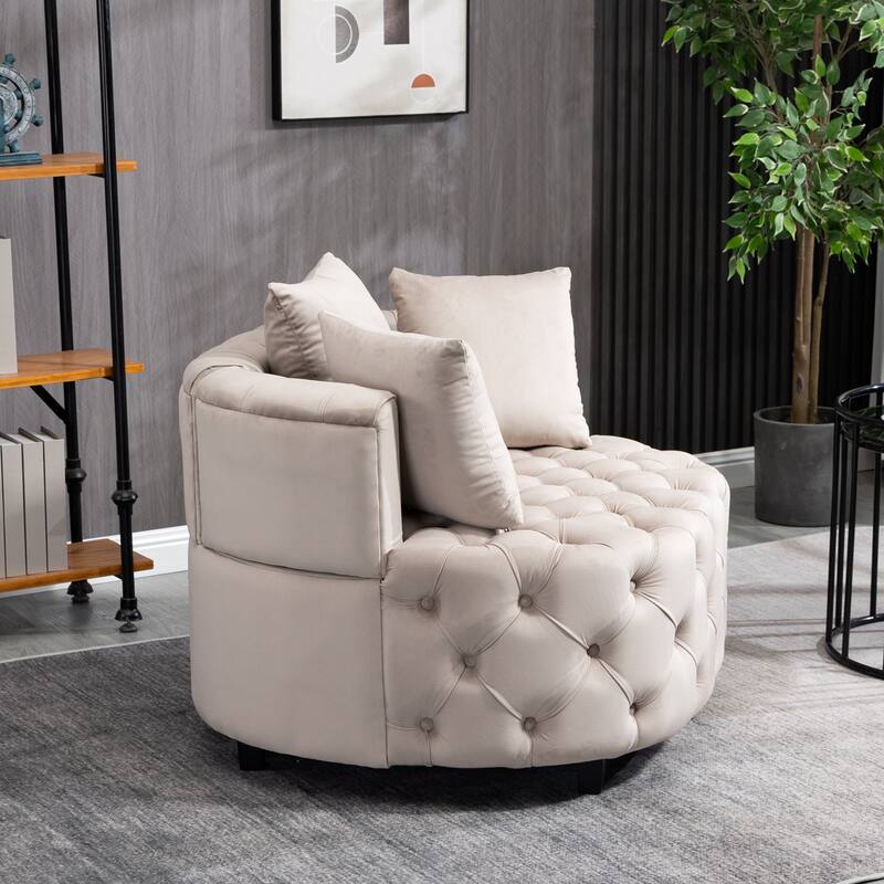 Oversized Barrel Accent Chair with 3 Pillows, Velvet Tufted Upholstered Round Club Chair, Ergonomic Reading Sofa Chair