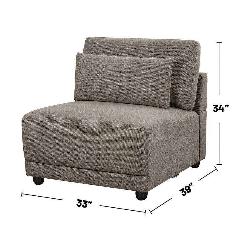 Linen Upholstered Modular Armless Chair with Pillow in Brown