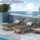 preview thumbnail 3 of 42, Caily Outdoor Acacia Wood Outdoor Chaise Lounge with Cushions by Christopher Knight Home Dark Grey