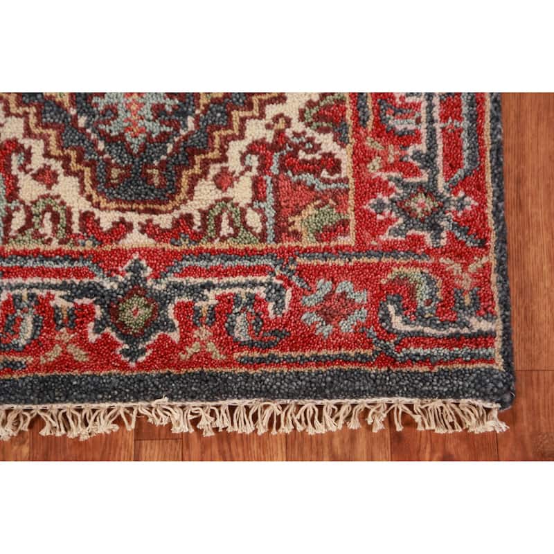 Hand Knotted Oriental 100% Wool Carpet Traditional Medallion Greys & Charcoal Heriz (serapi) Area Rug - 3' 0'' X 2' 0''