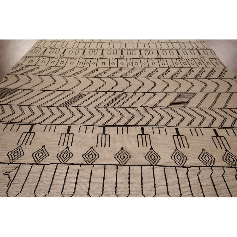 Moroccan Oriental Large Area Rug Hand-Knotted Wool Carpet - 9'8"x 14'2"