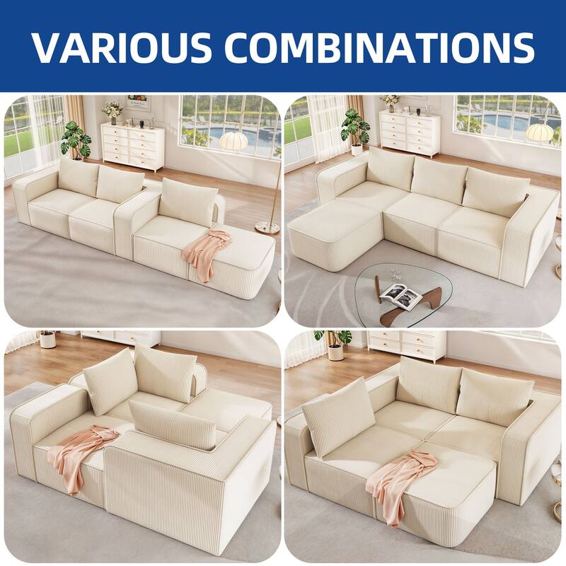 Moasis Multi-seat(3/4/5 seats) Corduroy Sectional Sofa Modular Couch Sofa Upholstered Convertible Modular Sofa