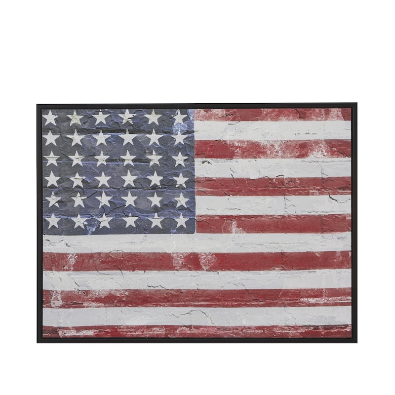 Wood American Flag Wall Decor with Black Frame - Red - Roche River Decor - Red