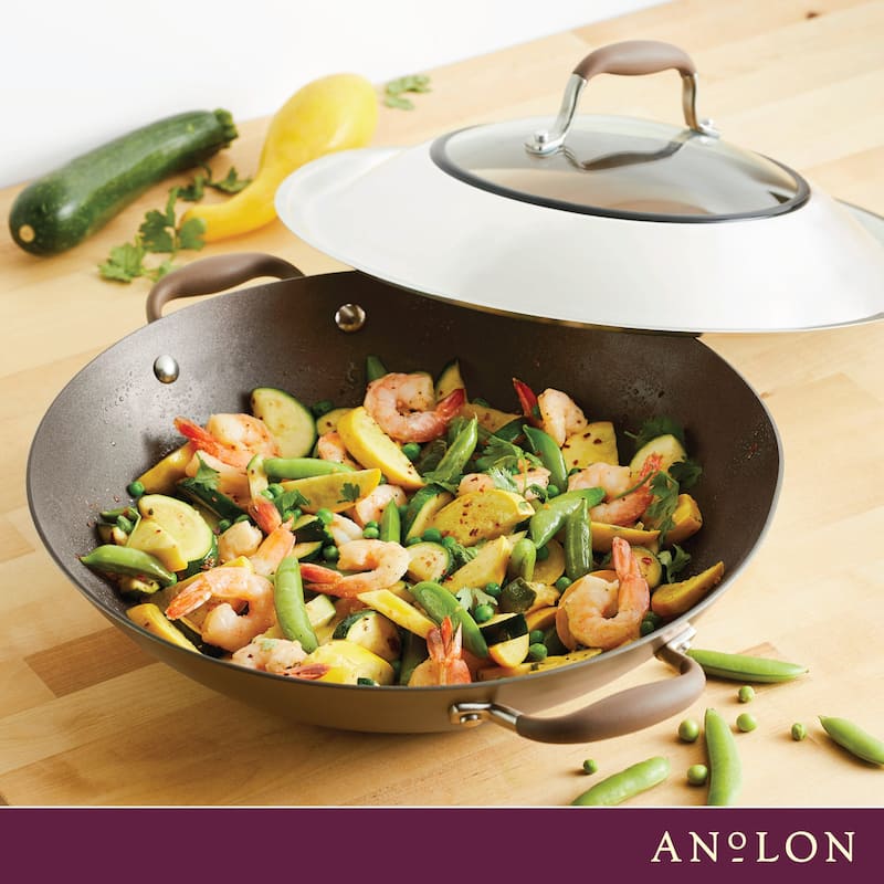 Advanced Home Nonstick Open Stock Cookware 14-Inch Covered Wok, Onyx