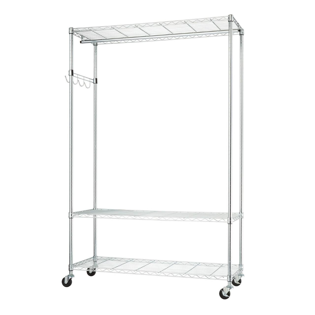 TRINITY EcoStorage® 3Tier 48x18x75.5 Rolling Garment Rack, Chrome On