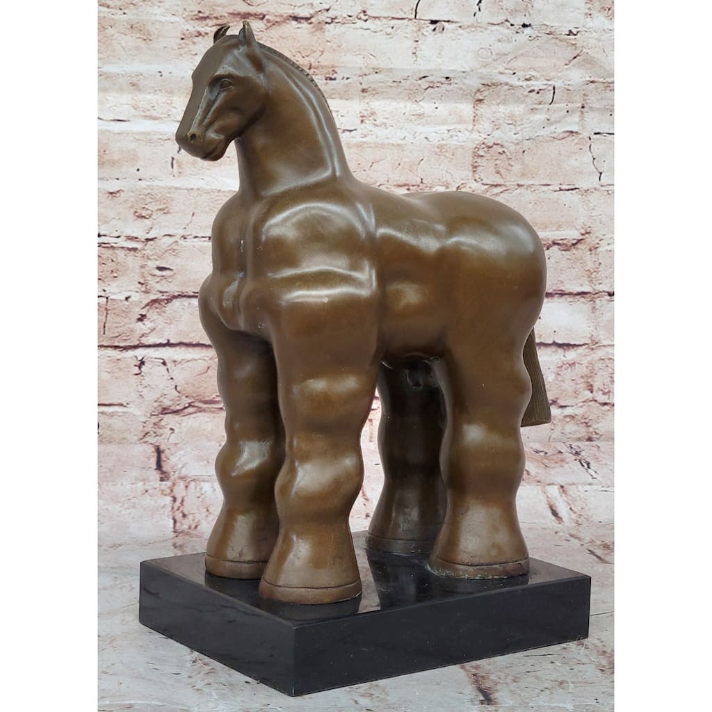 Fernando Botero Trojan Horse Abstract Bronze Statue Sculpture On Marble Base