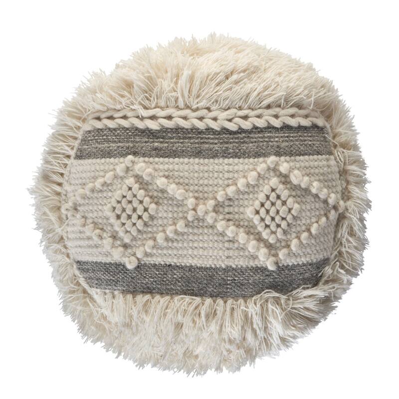 HomeRoots 18" Cream Wool Ottoman