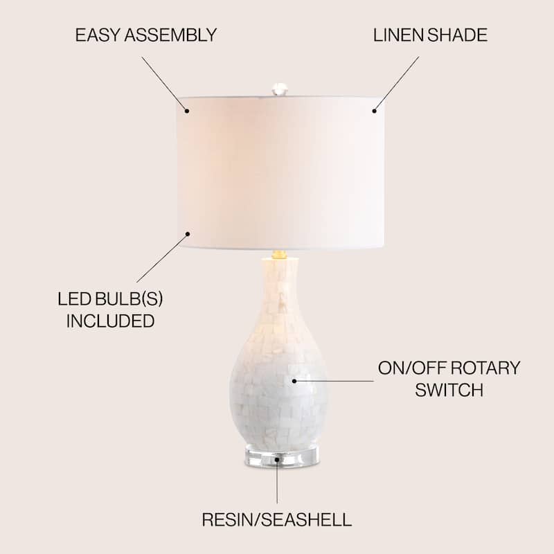 Cannon 26.5" Seashell LED Table Lamp, White by JONATHAN Y